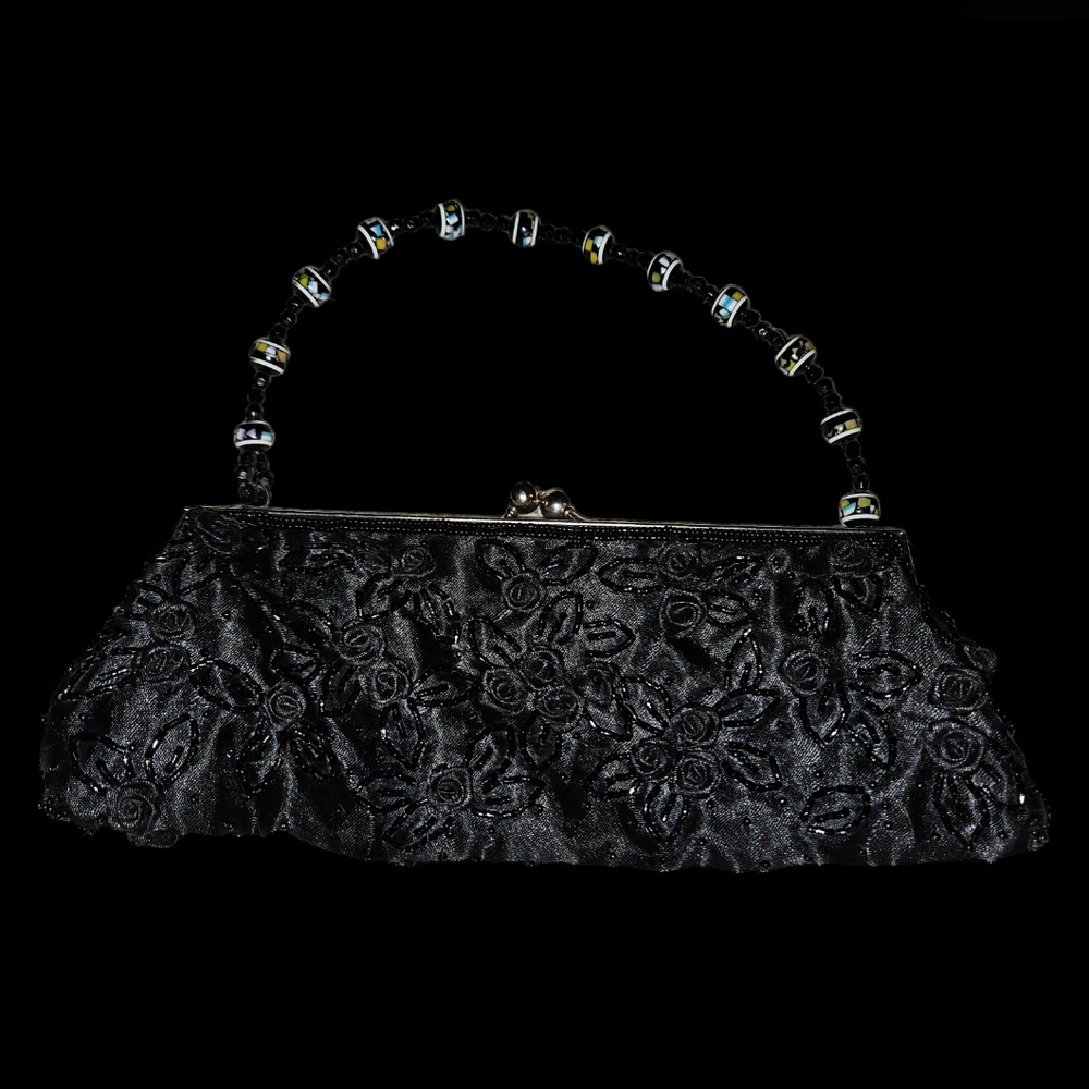 NWOT Evening Clutch with Beaded Roses and Carry - Picture 1 of 4